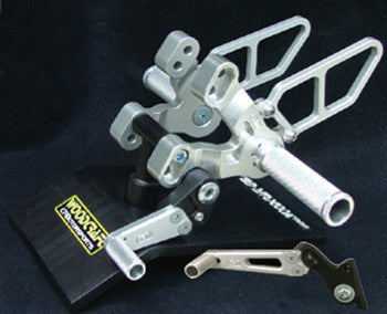 Woodcraft 848/1098/1198 Complete Rearset Kit Aluminum Silver (clear anodize): Ducati