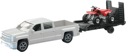 New-Ray Replica 1:43 Truck/Trailer/Atv Chevy White/Atv Red